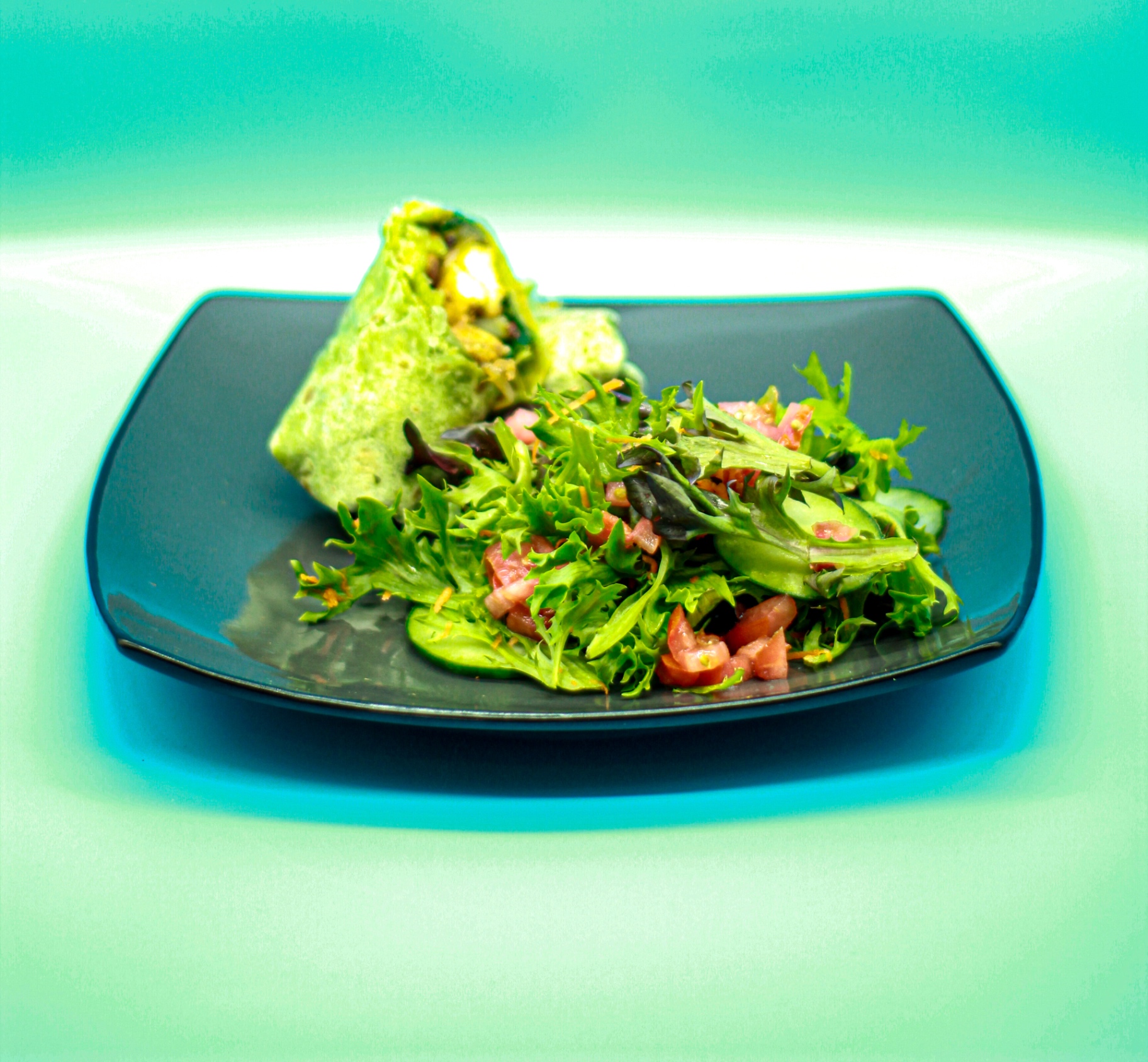 Spinach wrap with fresh garden salad